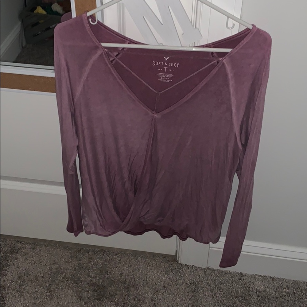 American eagle purple criss cross long sleeve